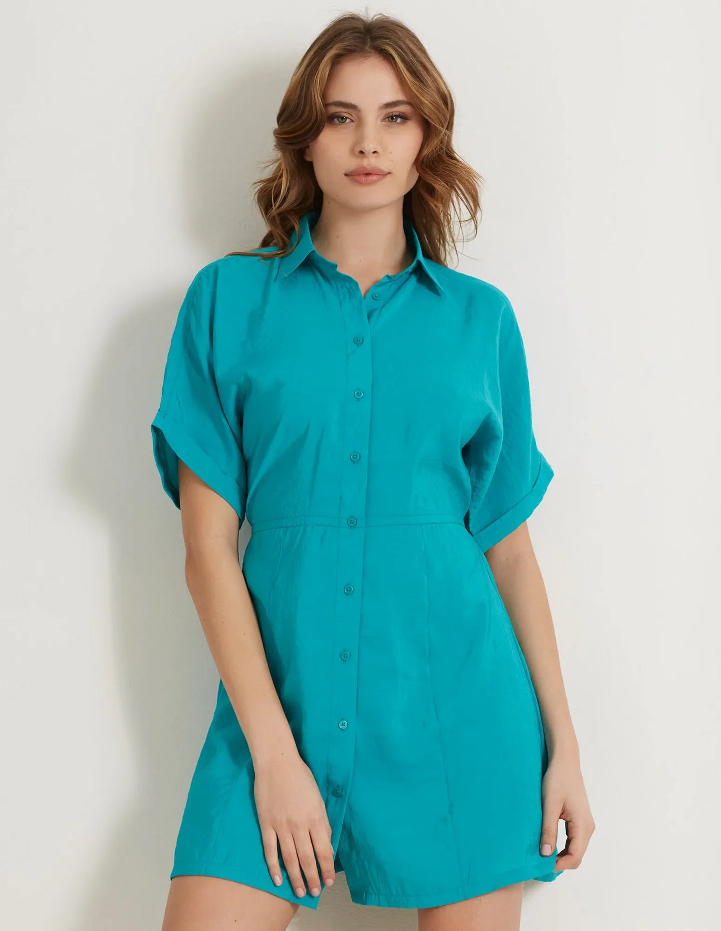 Short-sleeved Shirt Cut Dress - Summer Glam