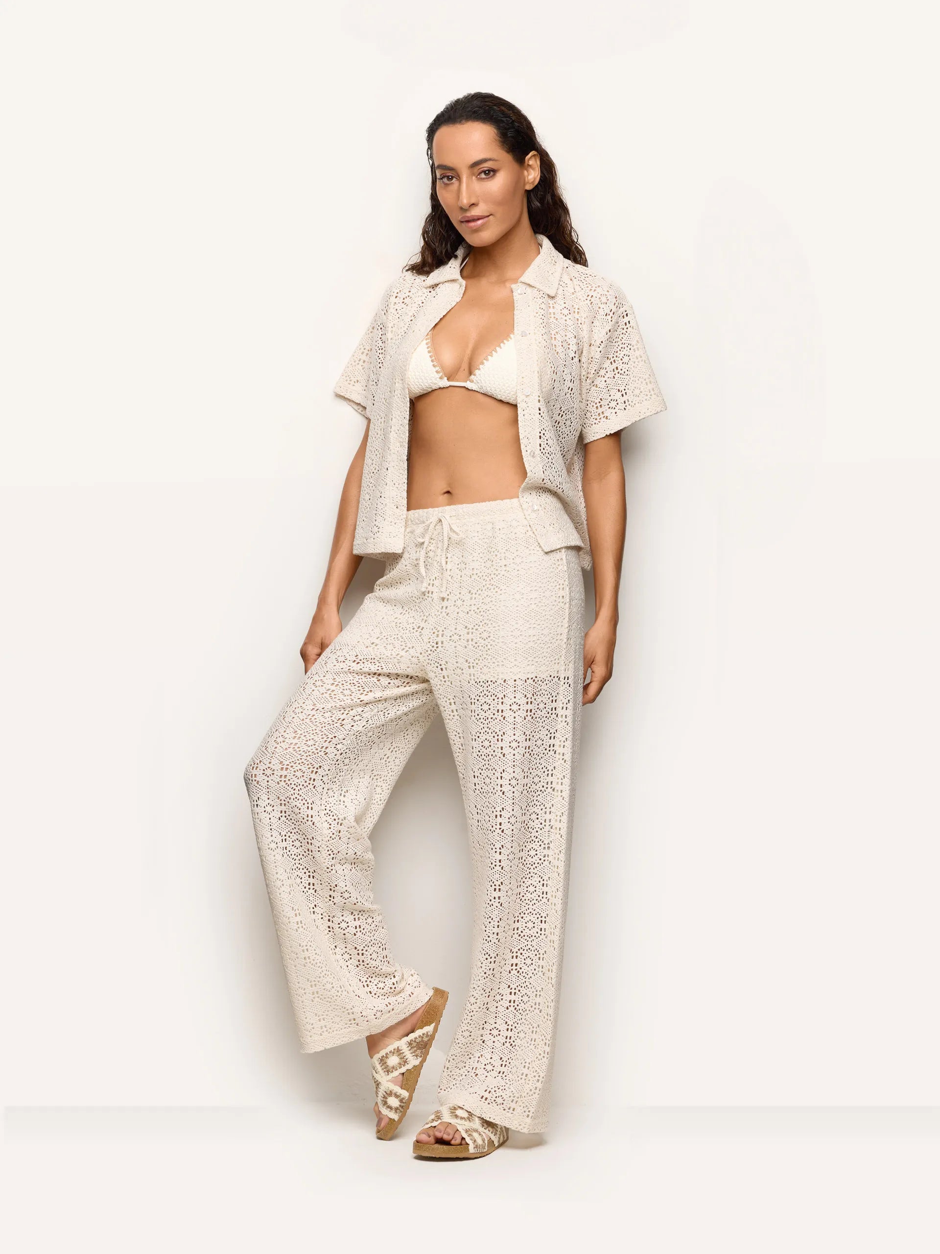 pantallona te gjata per femra yamamay crochet ivory panna
