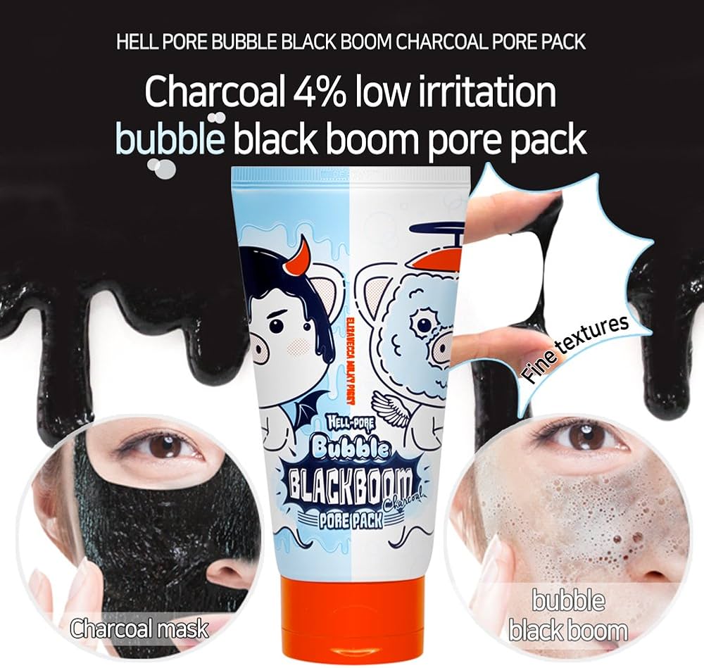 Elizavecca Milky Piggy Hell-Pore Bubble Black Boom Charcoal Pore Pack – Bubbling Charcoal Mask for Deep Pore Cleanse, Blackheads & Smoother-Looking Skin