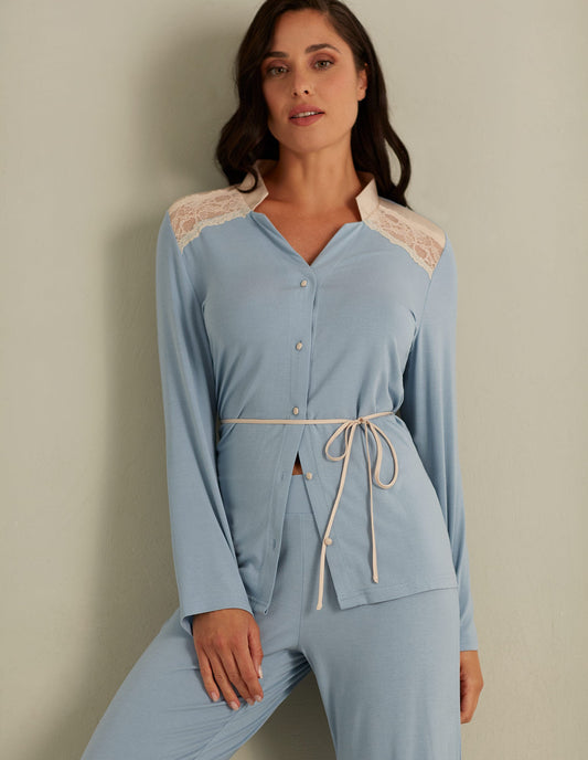 Long-Pyjamas with front opening - Magnolia