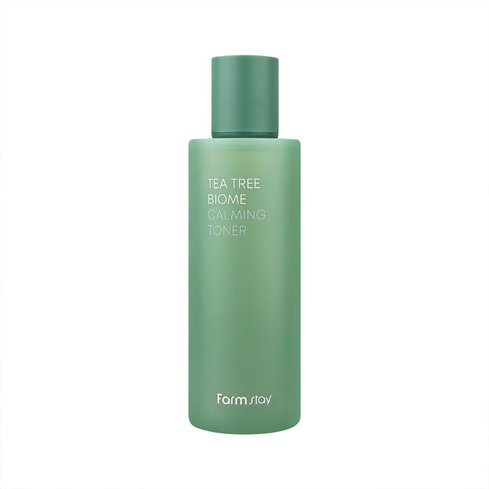 Farmstay Tea Tree Biome Calming Toner – tonik qetësues dhe freskues me tea tree për balancim të lëkurës nga Bassko.