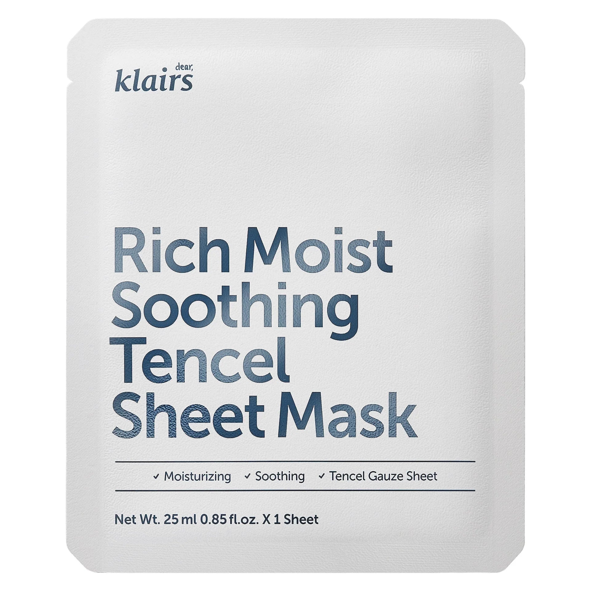 Dear, Klairs Rich Moist Soothing Tencel Sheet Mask nga BASSKO për qetësim dhe hidratim të lëkurës