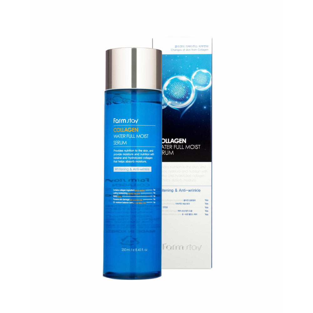 Serum Farmstay Collagen Water Full Moist nga BASSKO – forcon elasticitetin, hidraton thellë dhe i jep lëkurës shkëlqim natyral.
