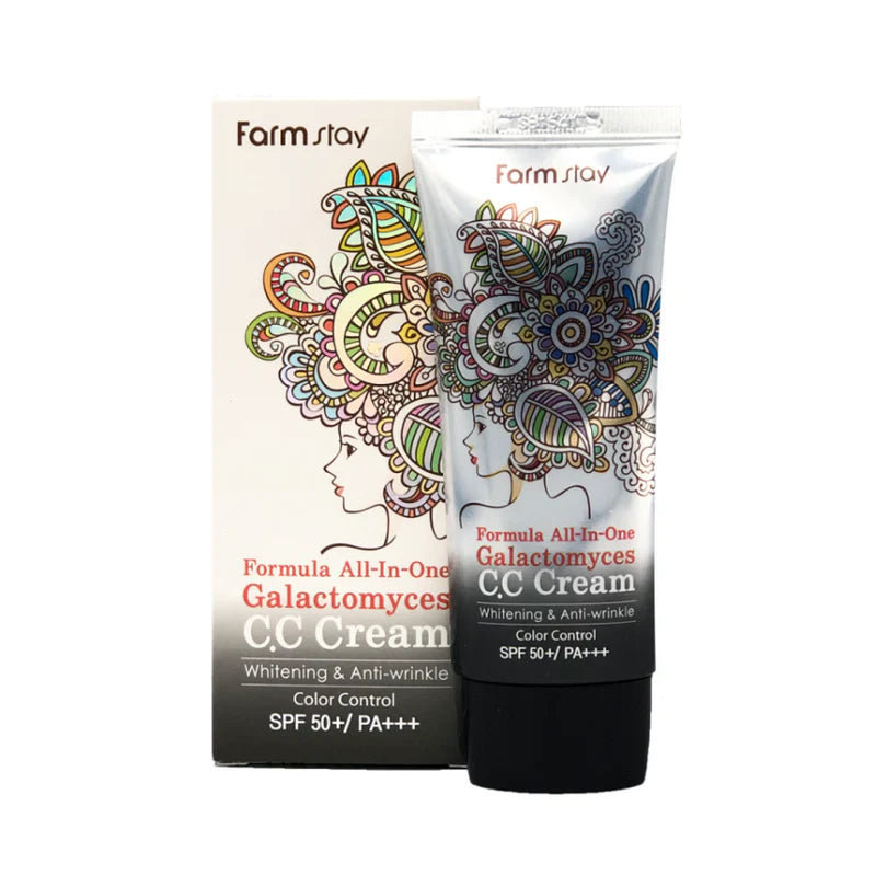 Farmstay Formula All-In-One Galactomyces CC Cream – krem CC multifunksional me galactomyces për mbulim natyral dhe kujdes të lëkurës nga Bassko.