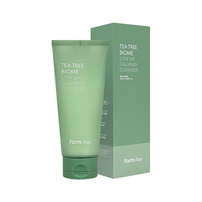 Farmstay Tea Tree Biome Low pH Calming Cleanser – pastrues i butë me pH të ulët dhe tea tree për qetësim të lëkurës nga Bassko.