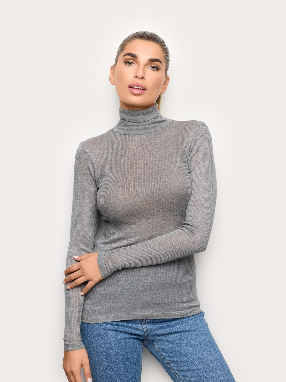 Light Cashmere Rib - Long-sleeve high neck T-shi