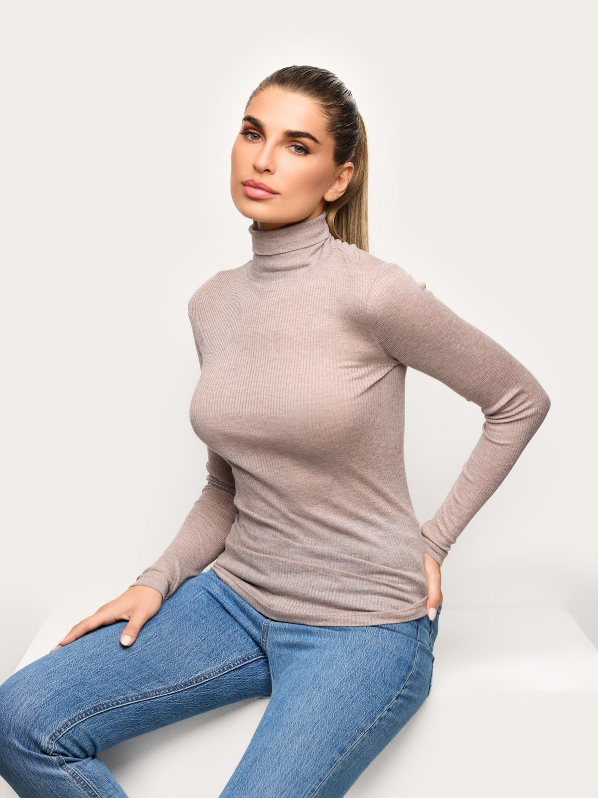 Light Cashmere Rib - Long-sleeve high neck T-shi